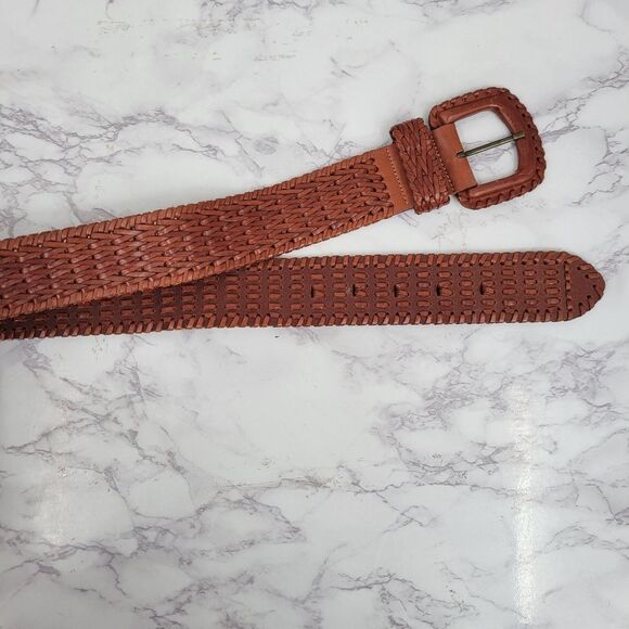 Vintage Woven Brown Leather Belt Women's Medium - Picture 7 of 12